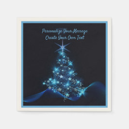 Elegant Blue Neon Christmas Tree Personalize Serviette