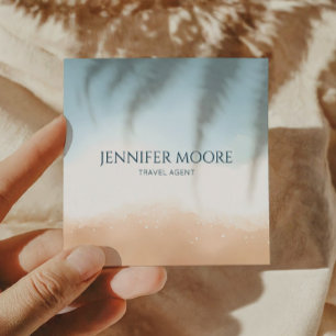 Elegant Blue Ocean Beach Shore Sand Quadratische Visitenkarte