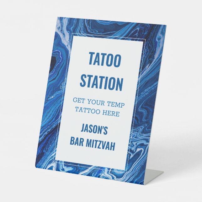 Elegant Blue Ocean Waves Bar Mitzvah Sockelschild (Vorderseite)