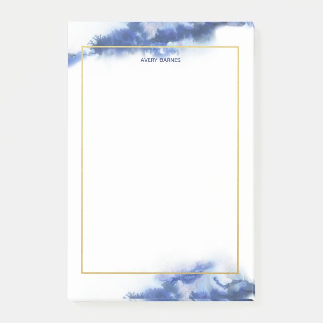 Elegant Blue Ombre Marble Personalisiert Post-it Klebezettel (Vorderseite)