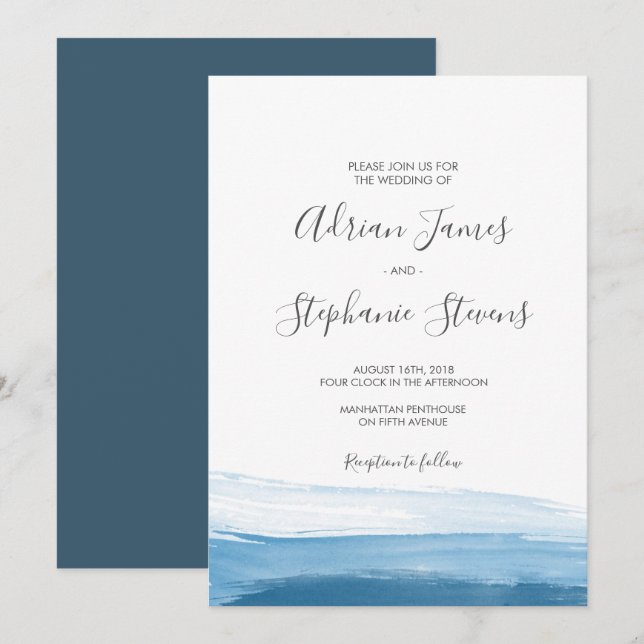 Elegant Blue Ombre Watercolor Hochzeit Einladung (Vorne/Hinten)