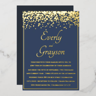 Elegant Blue Opulence Gold Confetti Wedding Folieneinladung