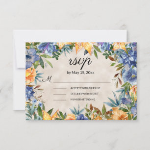 Elegant Blue Orange Blume Tiger Lilies Wedding RSVP Karte