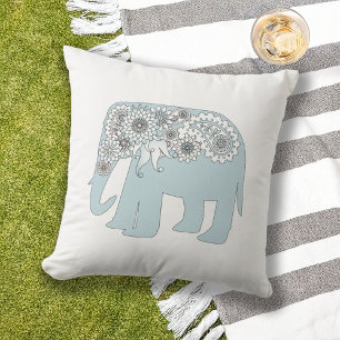 Elegant Blue Paisley Elephant Kissen