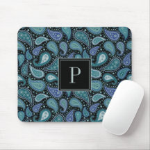 Elegant Blue Paisley Pattern Monogram