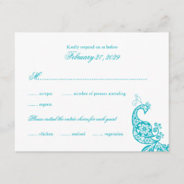 Elegant Blue Paisley Peacock Wedding RSVP Card Karte