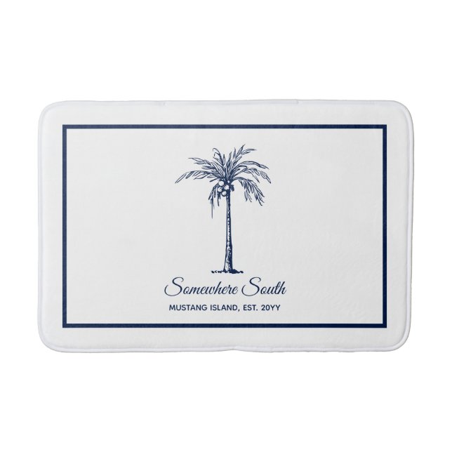 Elegant Blue Palm Tree Personalisiert Badematte (Vorderseite)