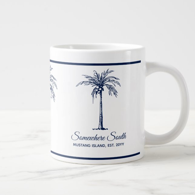 Elegant Blue Palm Tree Personalisiert Jumbo-Tasse (Rechts)
