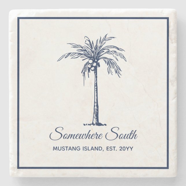 Elegant Blue Palm Tree Personalisiert Steinuntersetzer (Vorderseite)