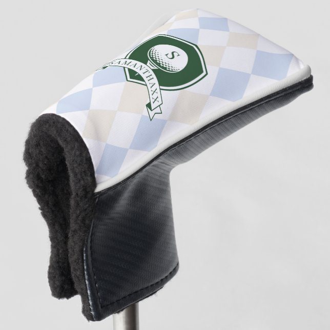 Elegant Blue Pattern Green Golfer Name Monogram Golf Headcover (3/4 Vorderseite)