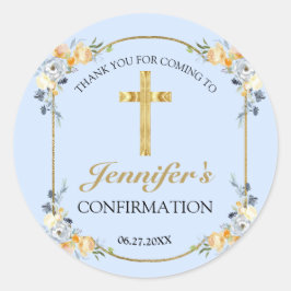 Elegant Blue Peach Floral Bestätigung Vielen Dank Runder Aufkleber