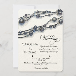 Elegant Blue Pearl Watercolor Moderne Hochzeit Einladung