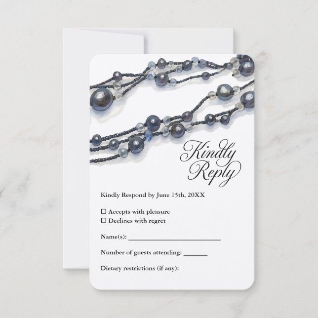 Elegant Blue Pearl Watercolor Moderne Hochzeit RSVP Karte (Vorderseite)