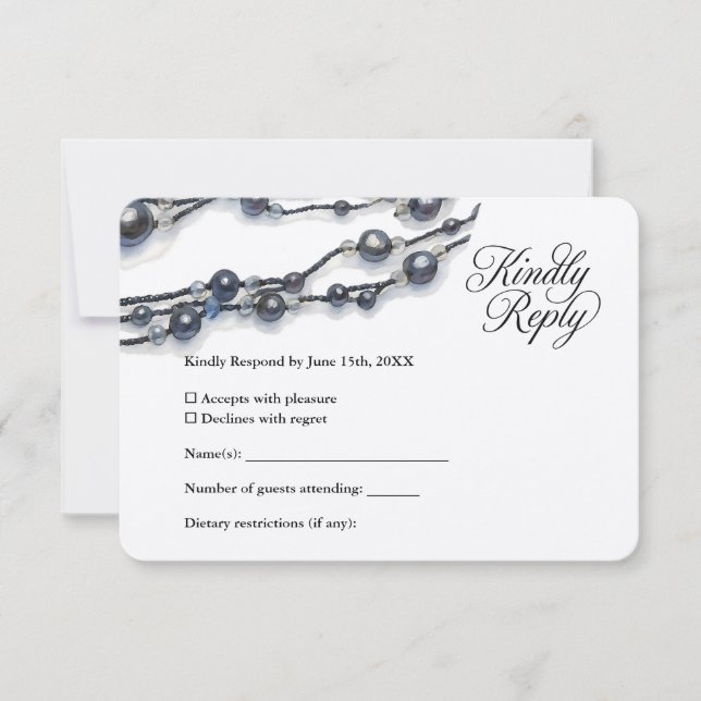 Elegant Blue Pearl Watercolor Moderne Hochzeit RSVP Karte (Vorderseite)