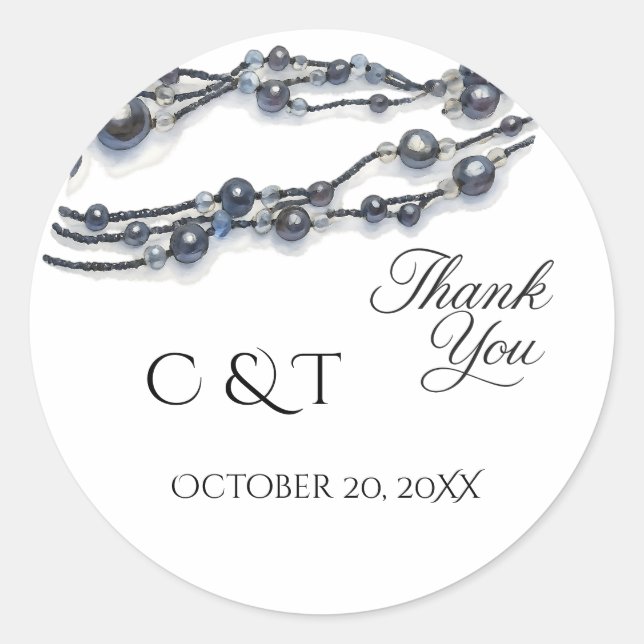 Elegant Blue Pearl Watercolor Moderne Hochzeit Runder Aufkleber (Vorderseite)
