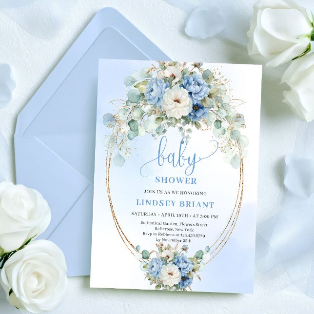 Elegant Blue Peonies Greenery Baby Shower Invite Einladung (Elegant Blue Peonies Greenery Baby Shower Invite

)