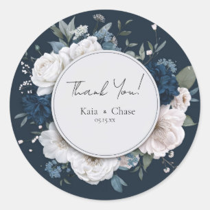 Elegant Blue Peony Wedding Sticker