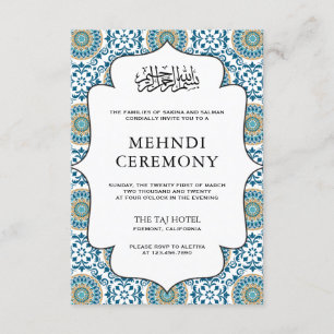 Elegant Blue Persian Mosaic Islamic Mehndi Begleitkarte