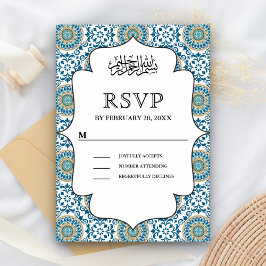 Elegant Blue Persian Mosaic Islamic Wedding RSVP Karte