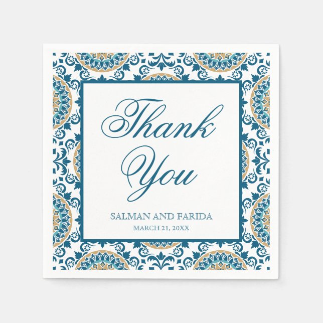 Elegant Blue Persian Mosaic Wedding Serviette (Vorderseite)