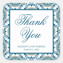 Elegant Blue Persian Mosaic Wedding Vielen Dank Quadratischer Aufkleber