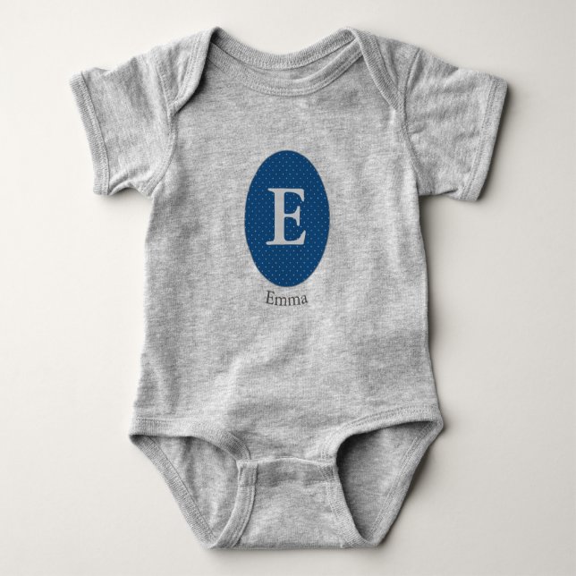 Elegant Blue Personalisiert Monogram Baby Strampler (Vorderseite)