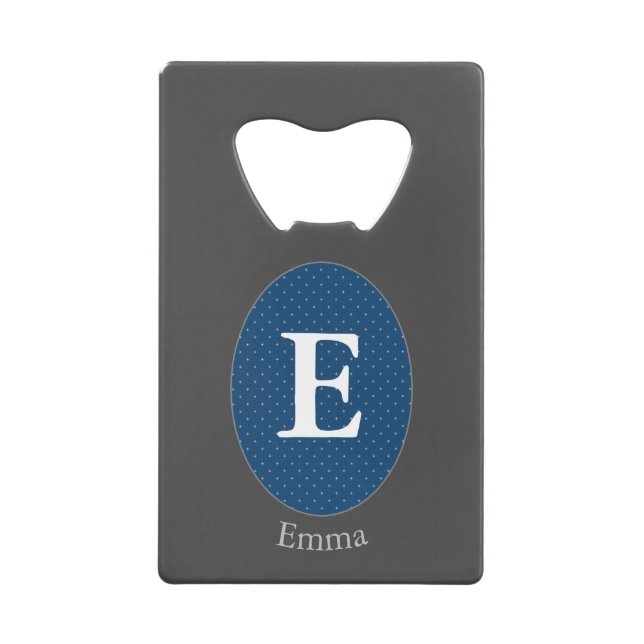 Elegant Blue Personalisiert Monogram Geldbeutel Flaschenöffner (Vorderseite)