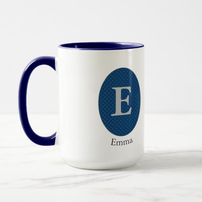 Elegant Blue Personalisiert Monogram Tasse (Links)