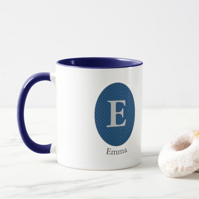Elegant Blue Personalisiert Monogram Tasse (Mit Donut)