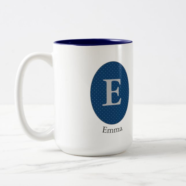 Elegant Blue Personalisiert Monogram Zweifarbige Tasse (Links)