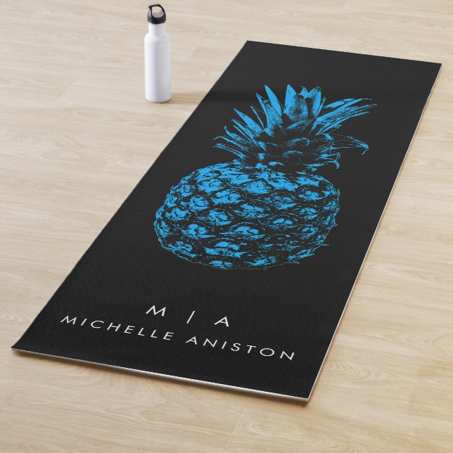 Elegant Blue Pineapa Monogramm Minimalistisch Yogamatte (Beispiel)