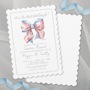 Elegant Blue Pink Bow Gender Reveal Einladung
