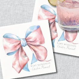 Elegant Blue Pink Bow Gender Reveal Serviette