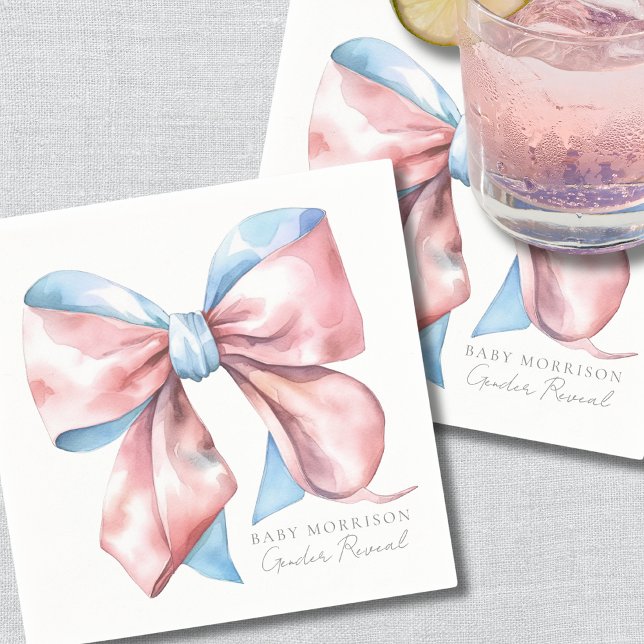 Elegant Blue Pink Bow Gender Reveal Serviette (Elegant Blue Pink Bow Gender Reveal Napkins)