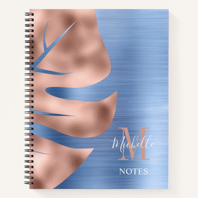 Elegant Blue Pink Monogram Notizbuch (Vorderseite)