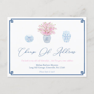 Elegant Blue Pink Scheidung Änderung der Adresse Ankündigungspostkarte