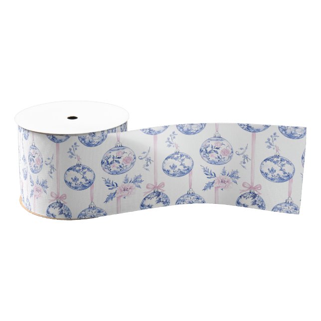 Elegant Blue & Pink Toile Christmas Ornaments Wrap Ripsband (Spule)