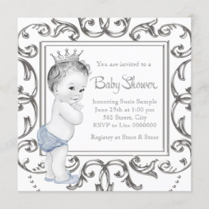 Elegant Blue Prince Baby Shower Einladung