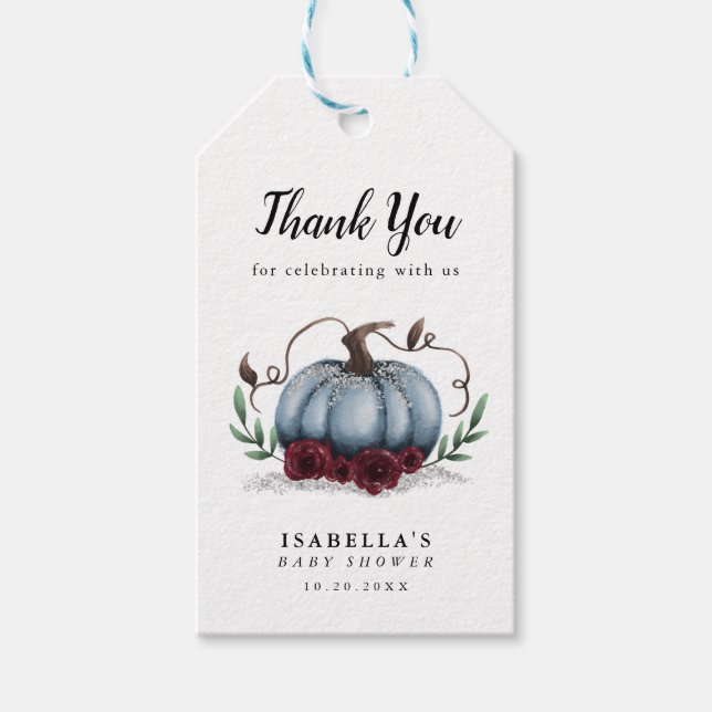 Elegant Blue Pumpkin Baby Shower Fevor Geschenkanhänger (Vorderseite)