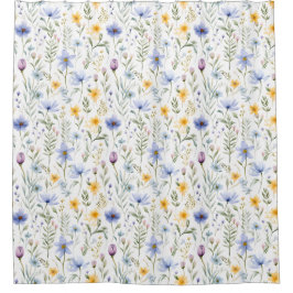 Elegant Blue Purple Watercolor Wildflower Duschvorhang