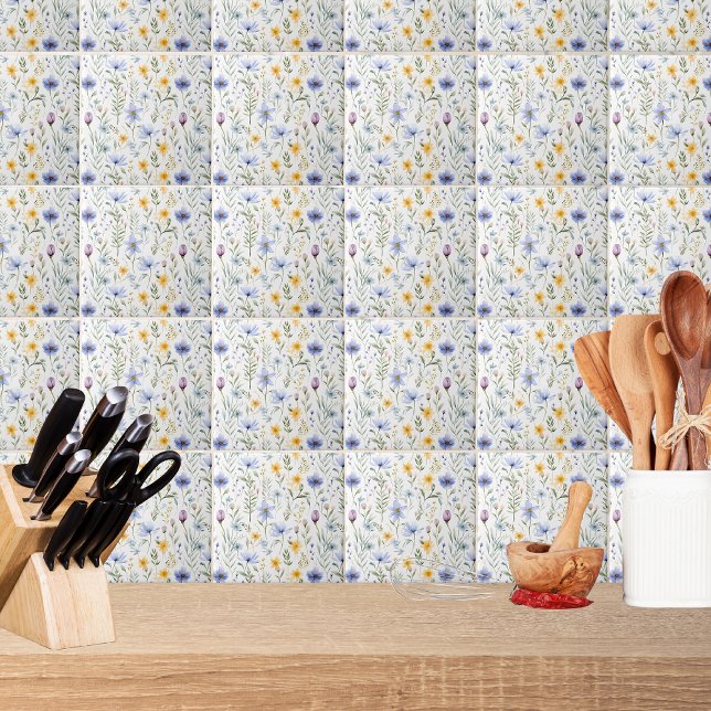 Elegant Blue Purple Watercolor Wildflower  Fliese (Von Creator hochgeladen)