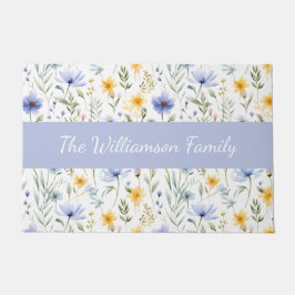 Elegant Blue Purple Watercolor Wildflower Fußmatte