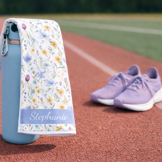 Elegant Blue Purple Wildflower Name Sports Handtuch (Von Creator hochgeladen)