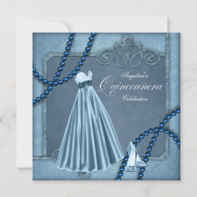 Elegant Blue Quinceanera Einladungen (Vorderseite)