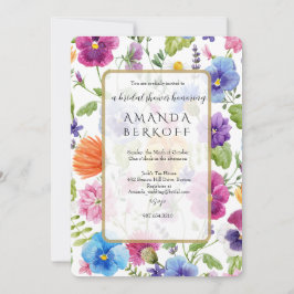 Elegant Blue & Red Flowers Bridal Shower Einladung