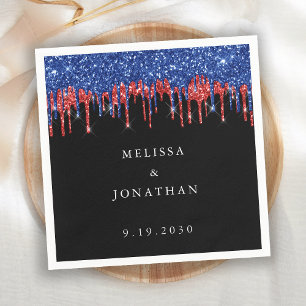 Elegant Blue Red Glitzer Tropfens Patriotic Weddin Serviette