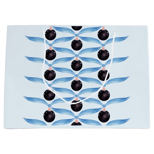 Elegant Blue Ribbon and Black Ornament Gift Bag Große Geschenktüte (Vorderseite)