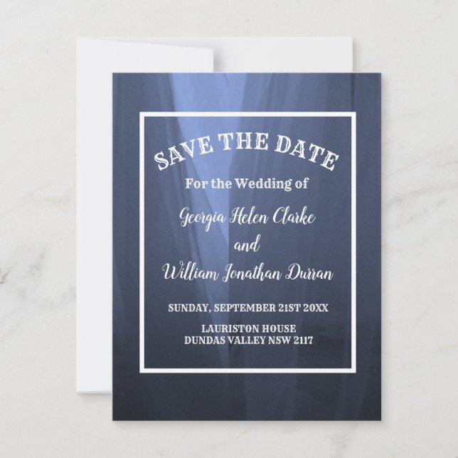 Elegant Blue Romantic Wedding Save the Date Einladung (Vorderseite)
