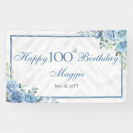 Elegant Blue Rose Floral 100. Geburtstagsparty Banner