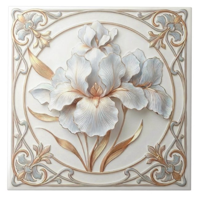 Elegant Blue Rose Gold Stylized Lilies Fliese (Vorderseite)